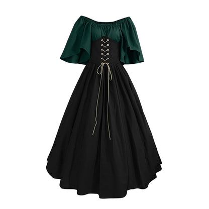 UPPADA Womens Renaissance Faire Dresses Medieval Irish Traditional plus Size Dresses Ruffle over Dress Corset Retro Cosplay Gown