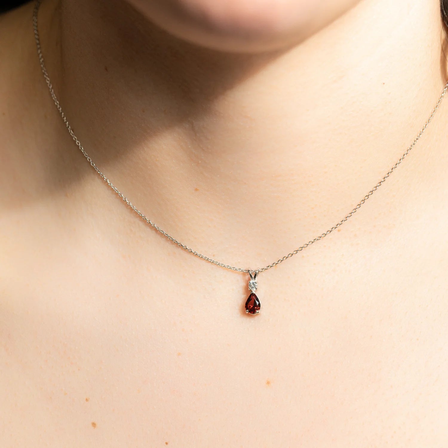 Jewelry Set for Women, Natural Pear Shaped 7X5Mm Garnet and 3Mm Natural White Topaz Pendant Necklace and Matching Pear Shaped Garnet and White Topaz Stud Earrings